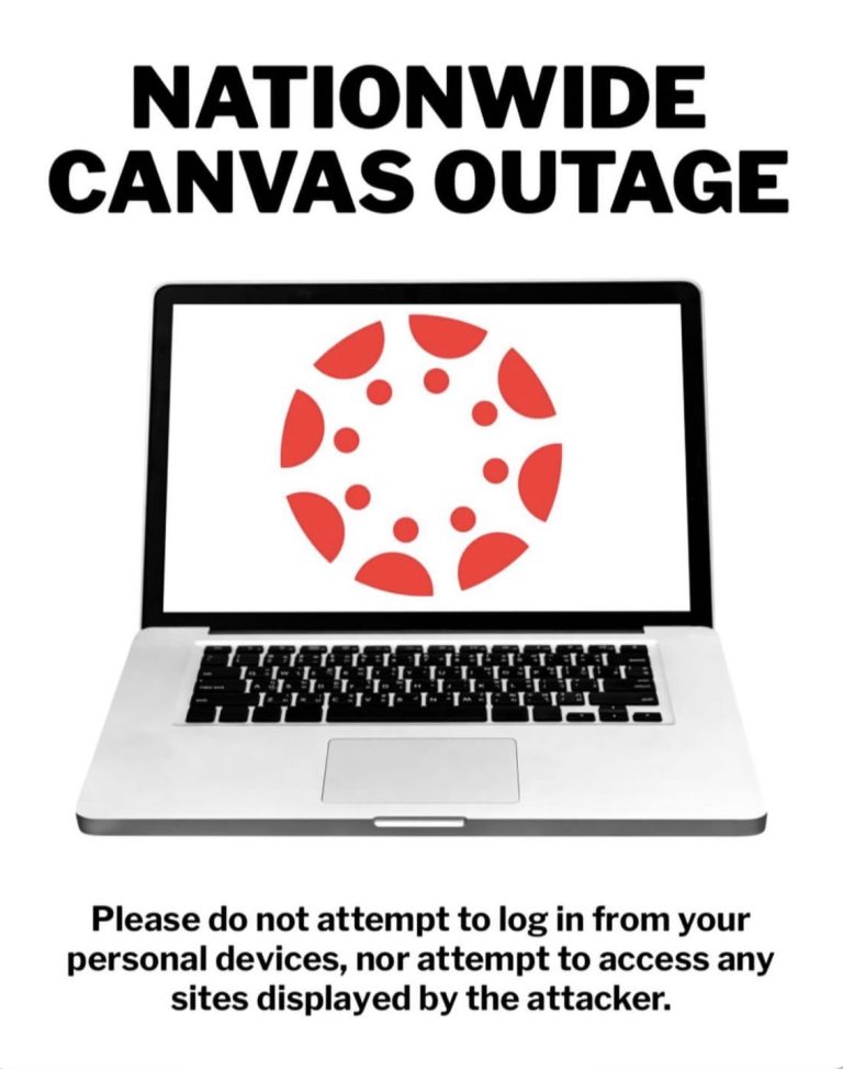 A warning sent to parents and students in Broward County, FL warning of a Nationwide Canvas Outage due to a ransomeware attack